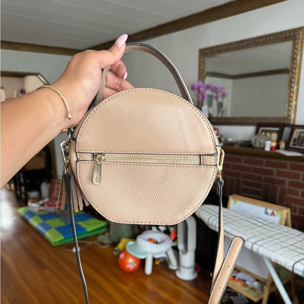 Isabelle Brand Tan/ Taupe Round Circle Handbag with Long Strap